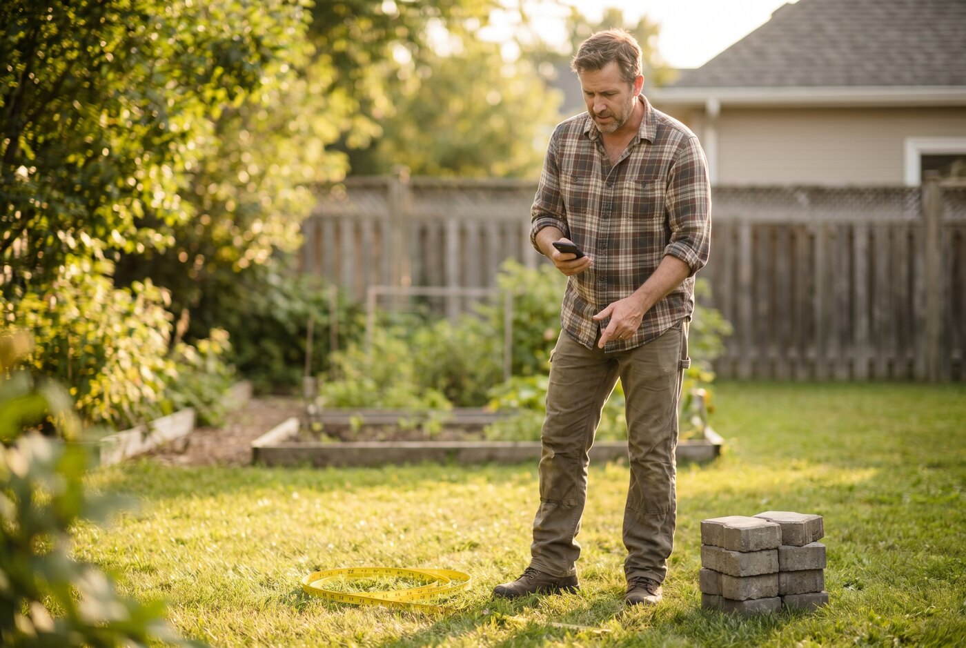Homeowner planning a paver patio